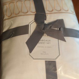 Brand New Full Size Pottery Barn Percale Sheets with Rose Embroidery